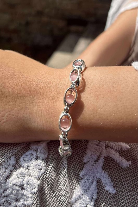 Laundry B Free Spirit Stretch Stacker Bracelet Moon Stone Loop Link Silver Pink